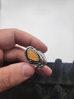Vintage Orange Stone Southwestern Style Ring Feather Silver Tone — photo 4