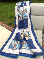 Patriotic Quilt Lap Throw 43x59 Military Americana Stars Navy Blue Cotton
