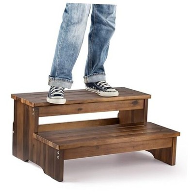 25'' Acacia Bed Steps for High Beds for Adult 500LBS - 2-Step 25'' Width Walnut