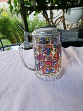 Bierkrug BMFN Made In Germany Zinndeckel Bemalt Gepr&auml;gt Stempel Zinndeckel