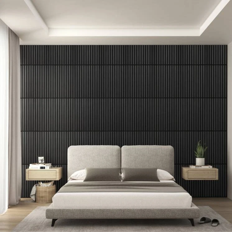 (4-PACK) ARTIKA Sonolok Sound-Absorbing Slatted Wall Panel Kit - Black Open Box - Image 4 of 4