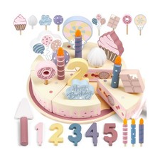 Wooden Birthday Party Cake Play Food Sets for Toddler 2 3 4 5 Year ... Fast Ship