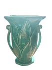 Vntg McCoy MCM Art Deco double handled leaf pattern vase urn planter HTF
