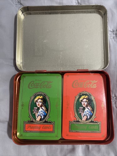 Vintage 1980 Coca-Cola MSR Playing Cards Metal Tin Marion Davies in box. - Picture 4 of 5