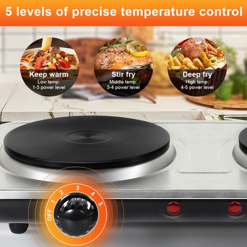 Uten 2000W Electric Hob Double Ring Table Top Hot Plate Powerful Portable Cooker - Picture 6 of 12