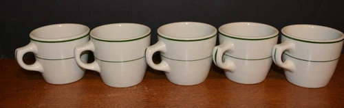 VTG Restaurant Ware Ironstone Coffee Mugs (5) SHENANGO China Green Stripes