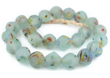 Super Jumbo Rainbow Speckled Aqua Bicone Recycled Glass Beads 32mm Ghana African