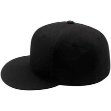 Plain Blank Solid Polyester Fitted Sized Flat Bill Cap Hat 9 Sizes