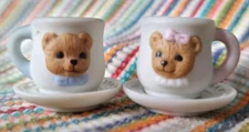 Vintage Porcelain 3D Bears Miniature Tea Cups Boy Girl 3/4"h  +saucer Doll House