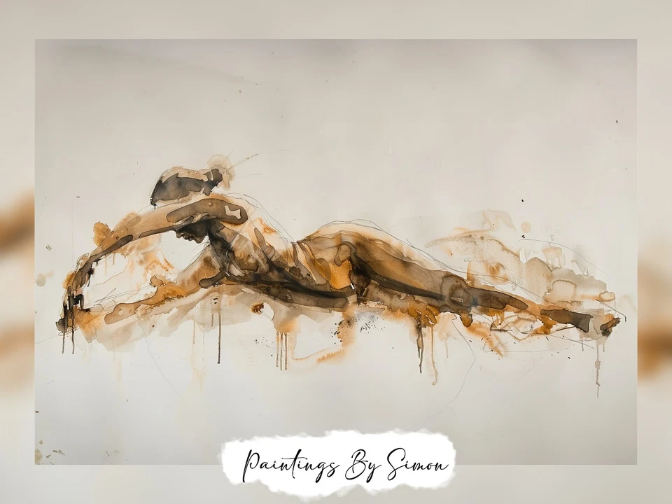 Graciosa acuarela expresiva desnuda, impresión de pintura 5"x7" sobre papel mate Foto 4 de 4