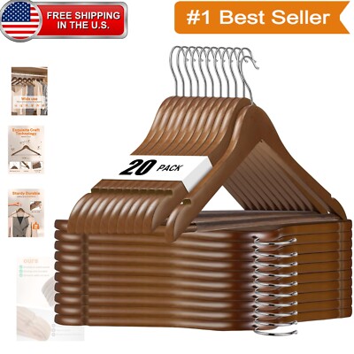Ergonomic 20-Pack Wooden Closet Hangers with Non-Slip Design and Smooth Finish