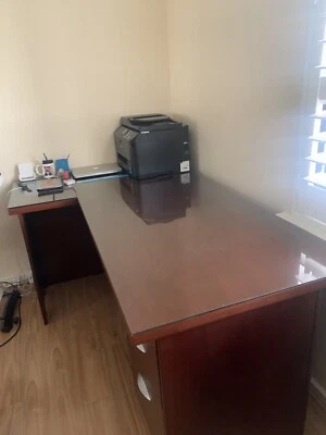 L Shaped Solid Desk With Protective Glass Melbourne Cbd