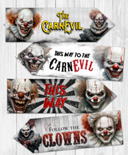 4 Horror Clown Halloween 'CarnEvil' Party Decoration Arrow Signs