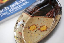 Glasteller Glas Dekoteller braun oval handbemalt