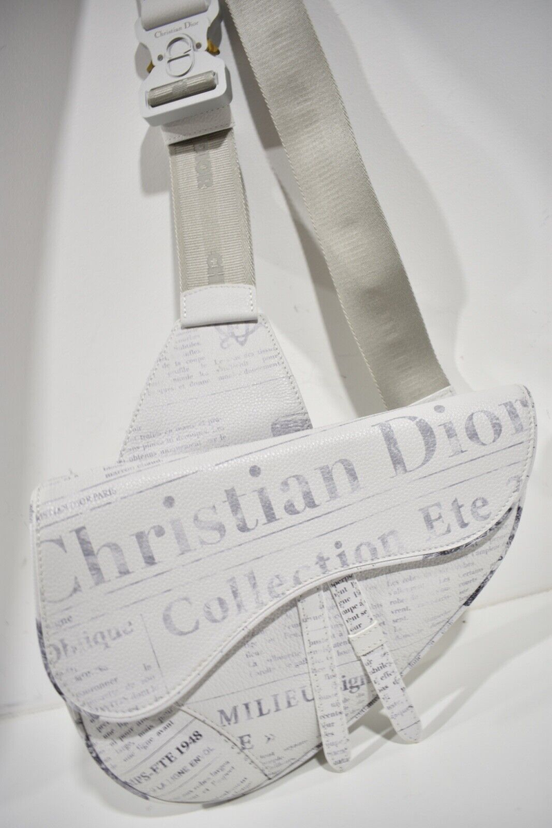 Dior x Daniel Arsham Newspaper Print Saddle White Logo Crossbody