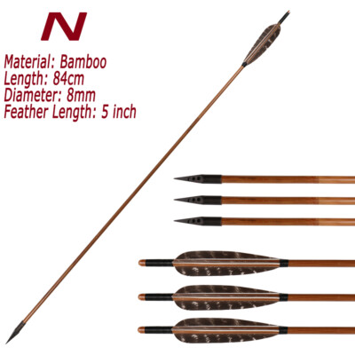 6/12X31 ''Holz/Bambus Pfeil Natur Feder Bogenschießen Traditionelle Jagd Ziel