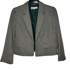 Kasper Houndstooth Womens Blazer Size 4 Green Lined Made In Bangladesh