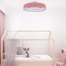 Dimmable Round LED Ceiling Fan Light Kids Room Star Fan Lamp 3-Speed Pink&Remote