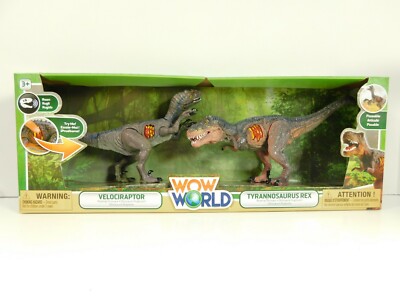 Nkok Wow World Poseable Roaring Tyrannosaurus  Rex & Velociraptor Adventure Set