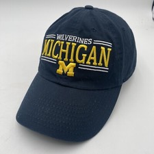 Michigan Wolverines Split Bar Hat Fan Favorite Blue Strapback Adjustable Cleaned