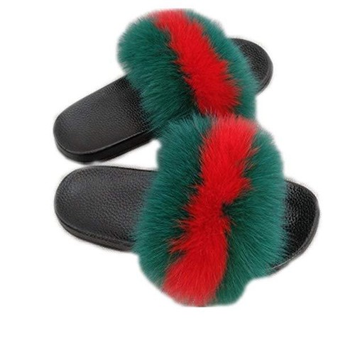 Women Fox Fur Slippers Real Fox hair Slides Female New | eBay