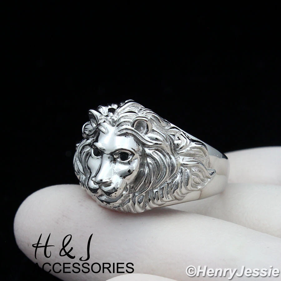 Lion head ring silver sale