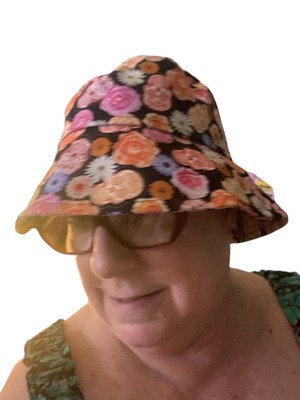 Bucket Hat Unisex Women Sun Rain Frida Floral Sugar Skulls Print Hand Made NWT S