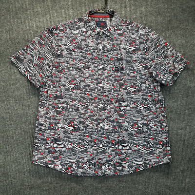 Perry Ellis America Shirt Mens XL Blue Red Button Up July 4th Independance Day