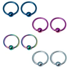 Anodized Titanium 16G Captive Bead Ring - Sold in pairs