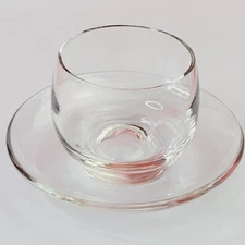 Vintage 7 Sets Clear Glass DURALEX Saucers & Handle-less Coffee/Tea 4 oz Cups