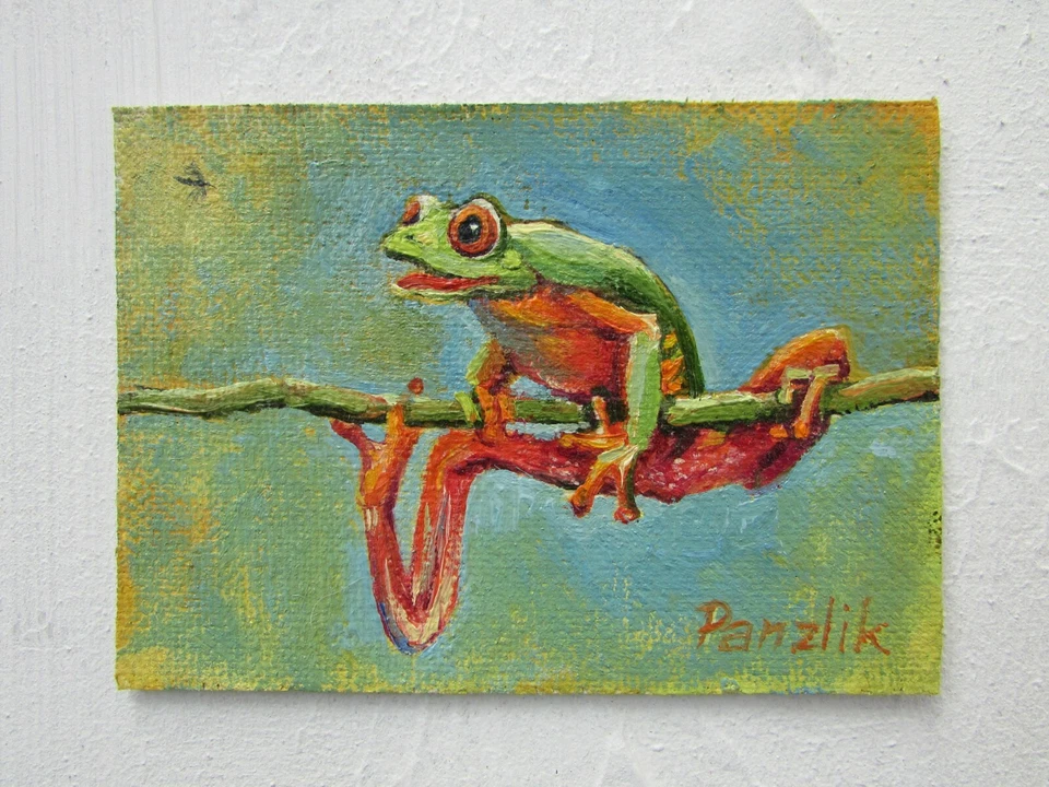 Frog art Original oil painting ACEO card Toad painting Canvas art  Ukraine art - Image 4 of 4