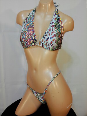 Exotic dancer stripper multicolor two piece bikini dance outfit - dancewear