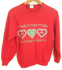Vtg Ugly Christmas Sweatshirt Women's Med Red Distressed Fruit of the Loom