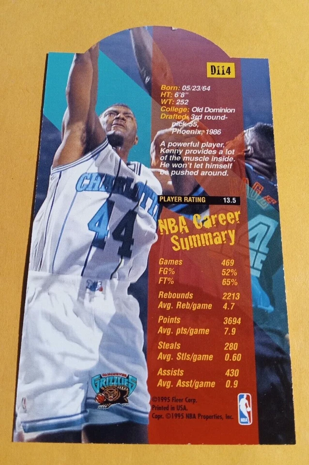 1995-96 Fleer NBA Jam Session Die-Cut Kenny Gattison #D116 - Hornets - Image 2 of 2