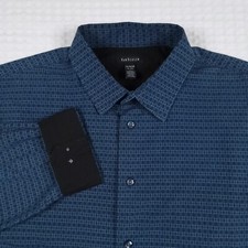 Van Heusen Button-Up Long Sleeve Shirt Blue Geo Print Size XL 17-17.5