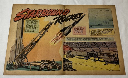 1946 cartoon centerfold ~ STARBOUND ROCKETS ~ Captured German V-2 Rockets