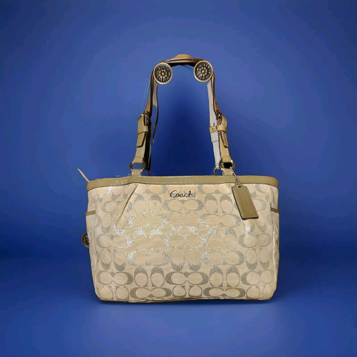 COACH GALLERY LUREX F17724 Silver/Gray East West Signature