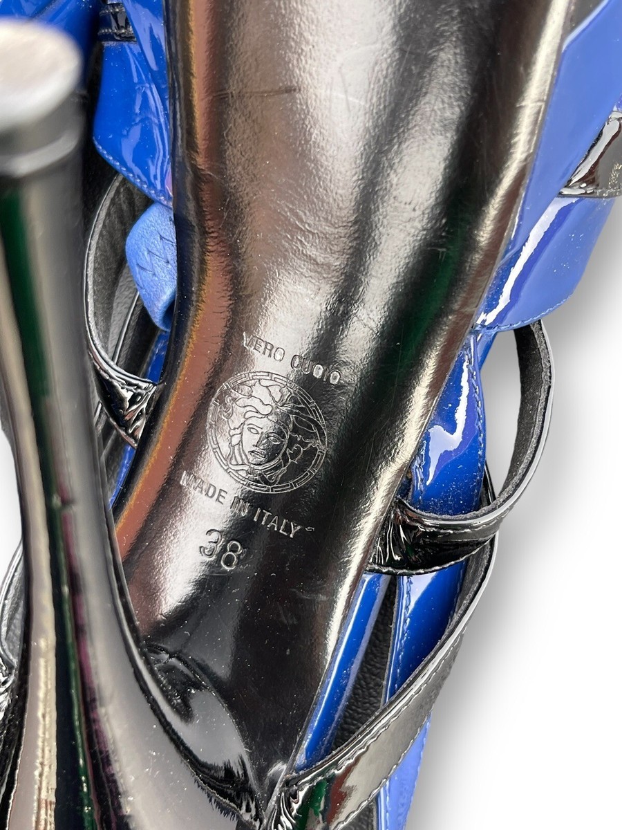 VERSACE スハイクスタットサンタル 78VA3SM2 ZS187G03 Versace 110MM Patent Leather Slingback Pumps | Saks Fifth Avenue