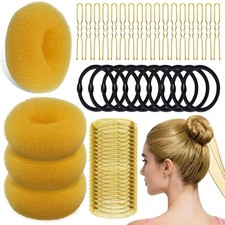 134 Pcs Gold Hair Bun Maker Kit Medium - 4 Bun Hair Pieces for Women, 20 Hair Ne