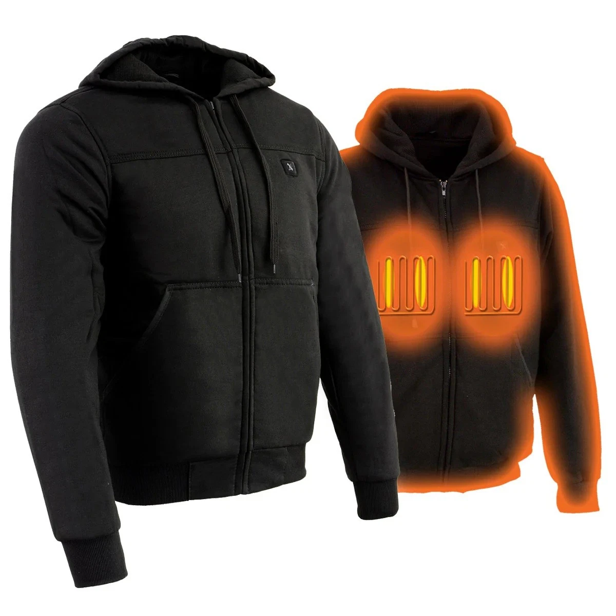 NEXGEN HEAT MENS BLACK JACKET HEATED HOODIE FRONT BACK HEATING - SACT