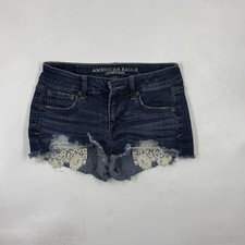 American Eagle Outfitters Shorts Womens 00 Blue Denim Cut-Off Lace Super Stretch