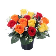 Artificial Flowers For Graves - 12 Head Yellow Orange & Red Roses