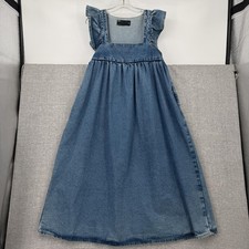 ASOS Cottage Country Dress Womens 6 Blue Overall Midi Sleeveless Ruffle Denim