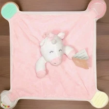 Modern Baby White Unicorn Plush Pink Security Blanket Rattle Teether Corners NOS