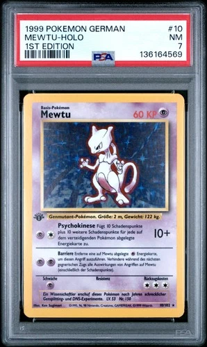 1999 POKEMON GERMAN 1ST EDITION #10 MEWTU-HOLO PSA 7