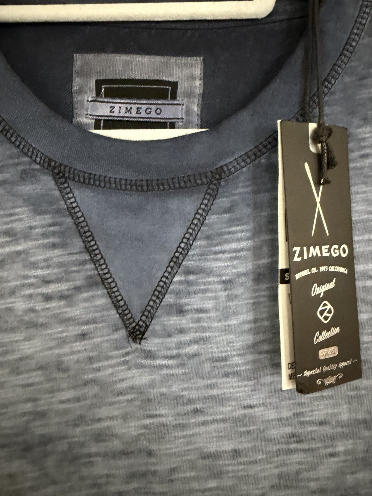 ZIMEGO T-Shirt Mens L Slate Blue DSFLS57P Long Sleeve Slub Knit Crew Neck New image 2