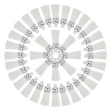 Keychain Tassels Bulk 50 Pcs Leather Tassel Keychain Ring White, 1.5 Inch 