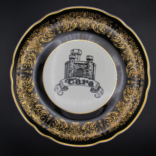 Jackson China Dinner Plate, Sheraton Tara Hotels, Gold on Black Rim, 1980 Custom - Picture 8 of 11