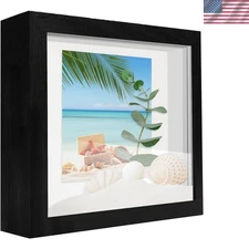 Small Shadow Box Frame 5x5, Wood with Plexiglass, Display Case Black