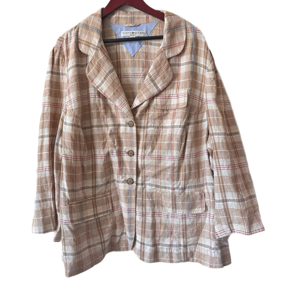 Tommy Hilfiger Blazer Chaqueta Lino Bolsillos a Cuadros Academia Vacaciones Playa Talla 24 Foto 2 de 4